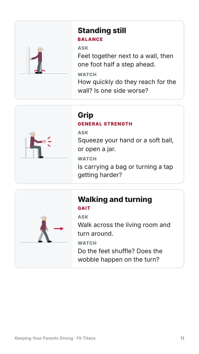 A page from the guide: the five home checks, with drawings