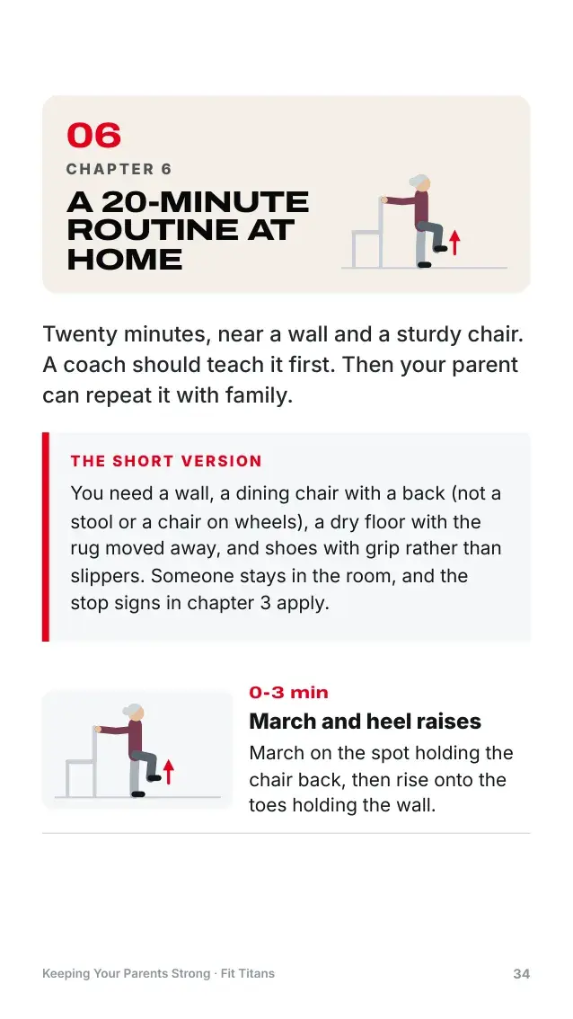 A page from the guide: the 20-minute routine at home